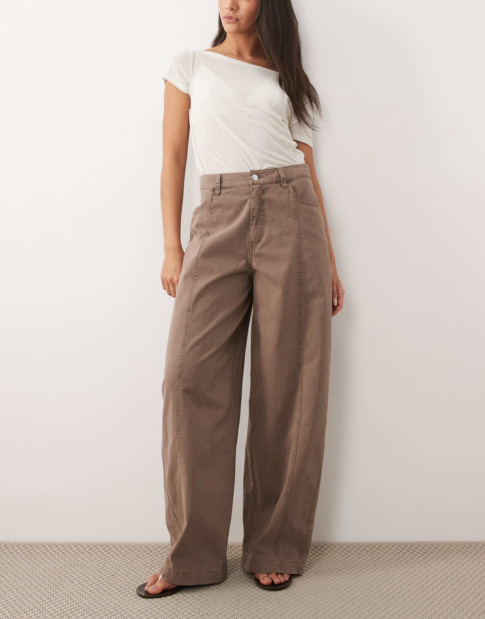 asos design washed effect barrel leg pants in mushroom