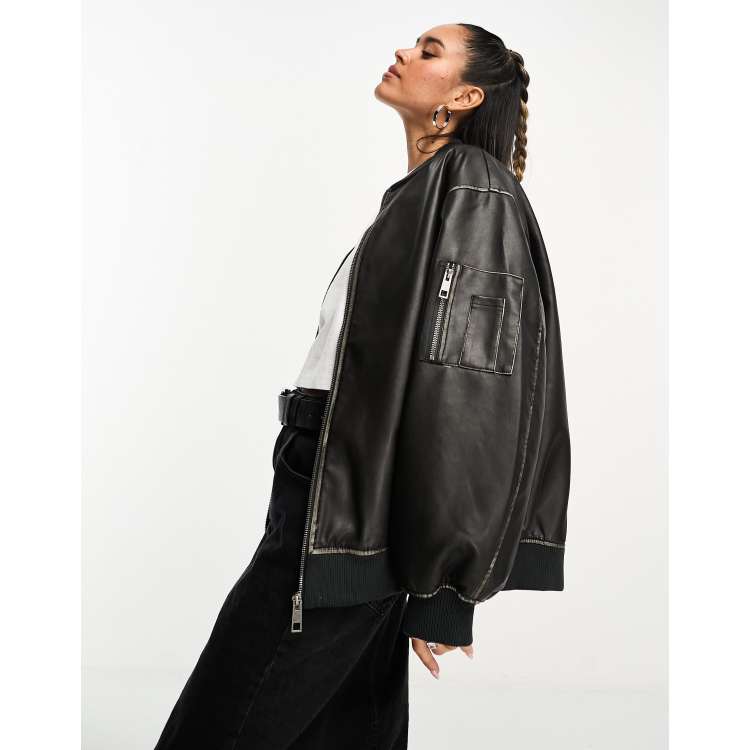 Faux-Leather Bomber Jacket