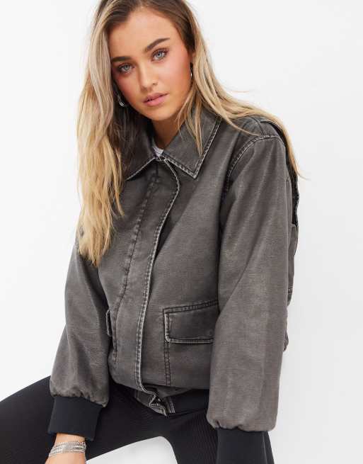 Asos leather bomber on sale jacket