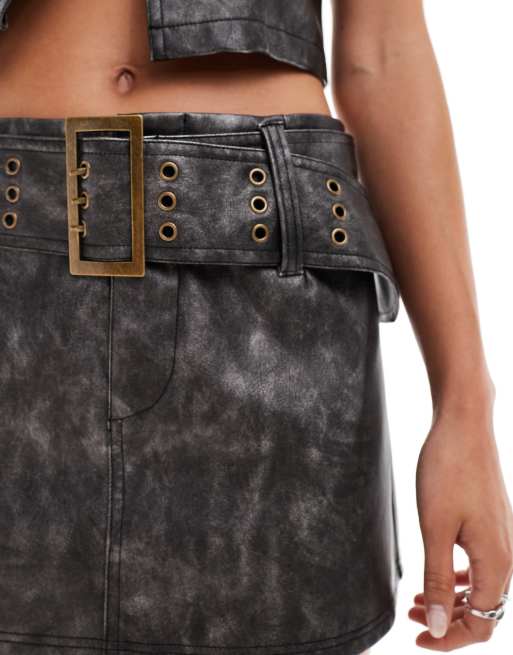 Asos black leather mini skirt sale