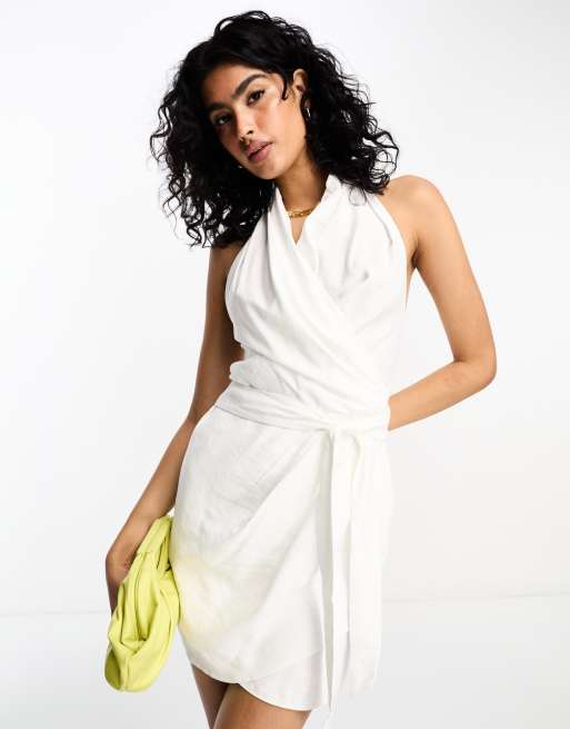 Asos white cheap halter neck dress