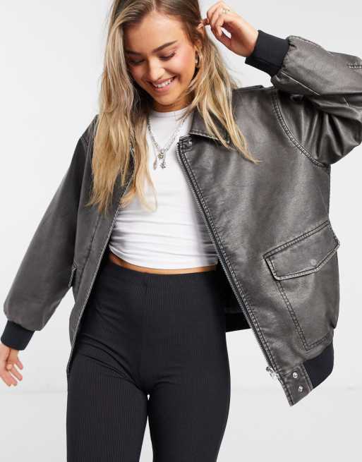 Women's 100% Washed Leather Bomber Jacket