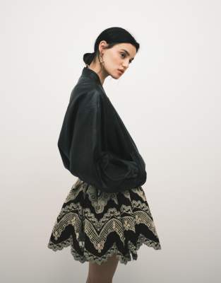 Asos Design Washed Leather Look Oversized Bomber Jacket In Black