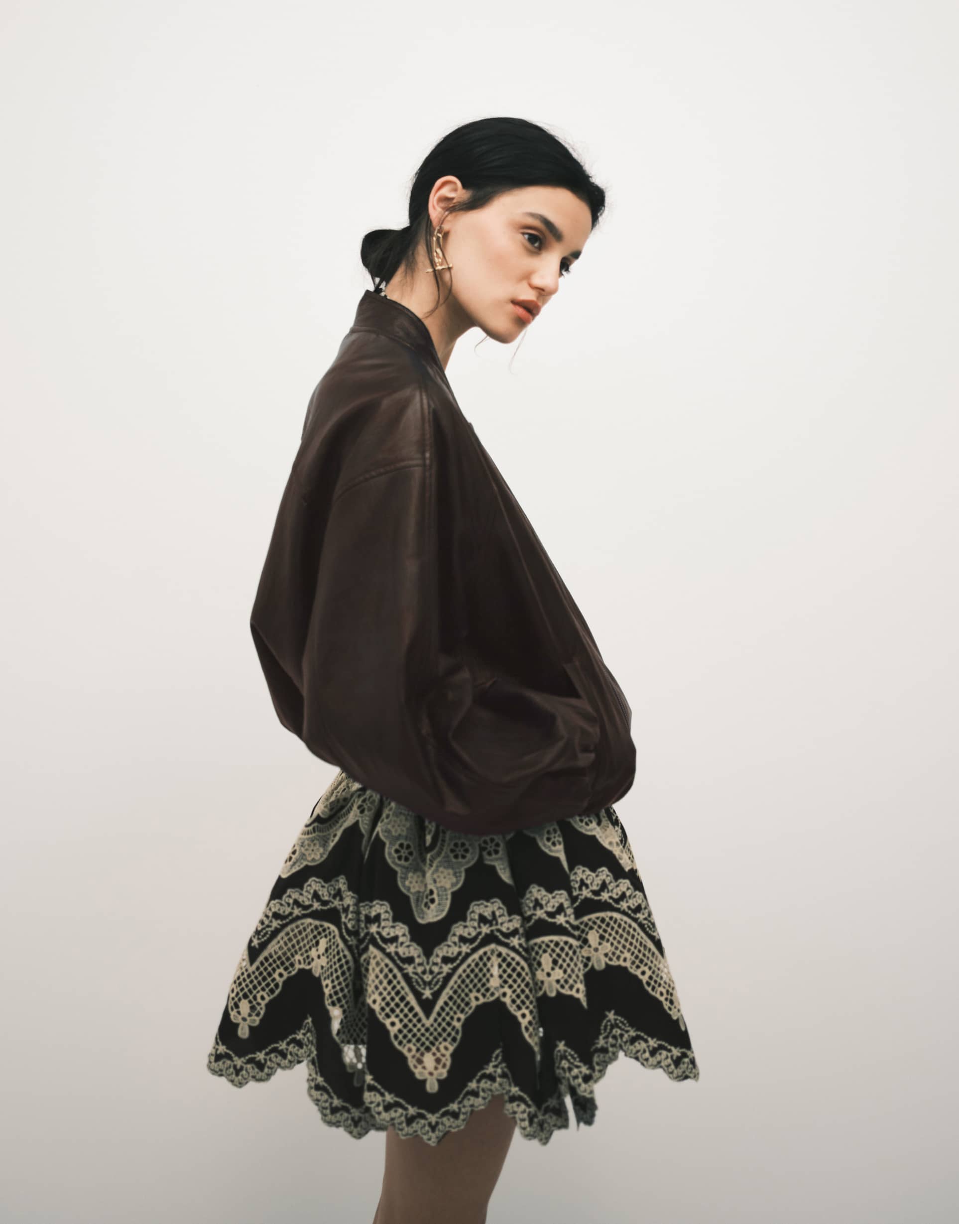 asos design washed leather look oversized bomber jacket in brown