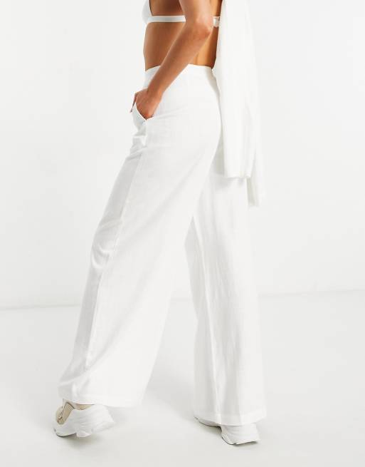 White linen 2024 pants suit