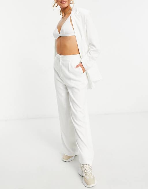 ASOS DESIGN wide leg suit pants in white satin