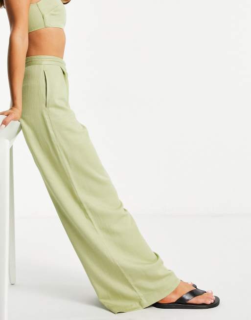 Green linen clearance wide leg pants