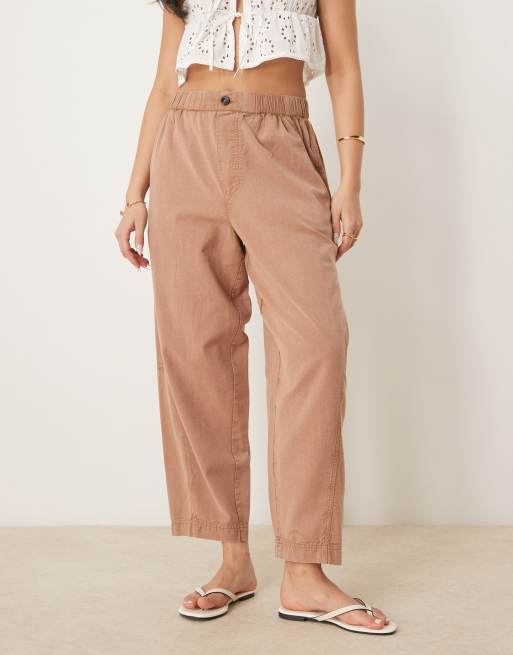 ASOS DESIGN washed linen trousers in mocha
