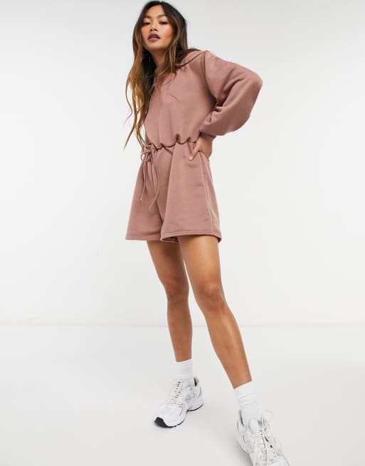 ASOS DESIGN washed loop back sweatshirt romper in brick