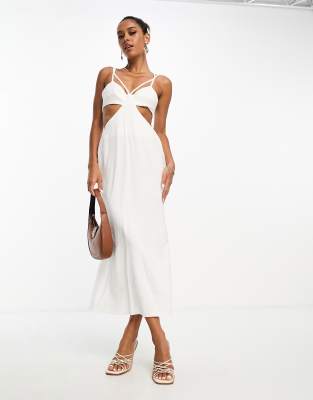 ASOS DESIGN diamante strap cut out midi dress in white