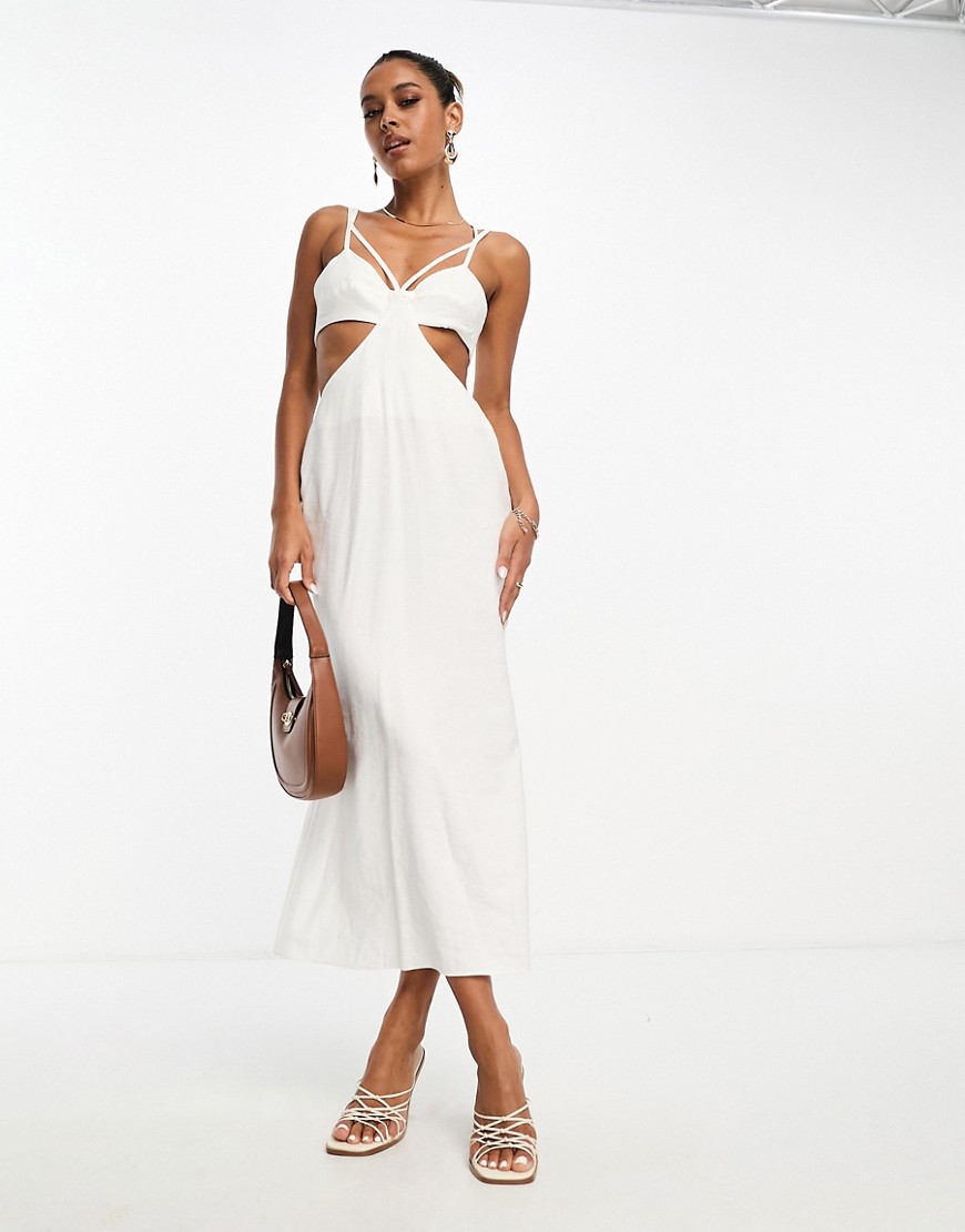 Asos Design Washed Multi Strap Cut Out Midi Dress In White