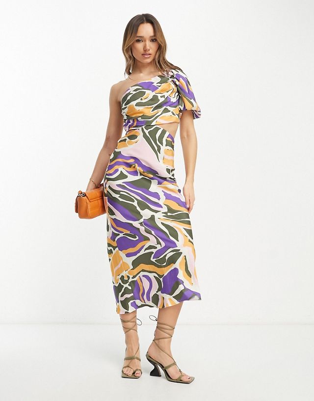 ASOS DESIGN washed one-shoulder maxi dress with cut-out side waist detail in abstract print