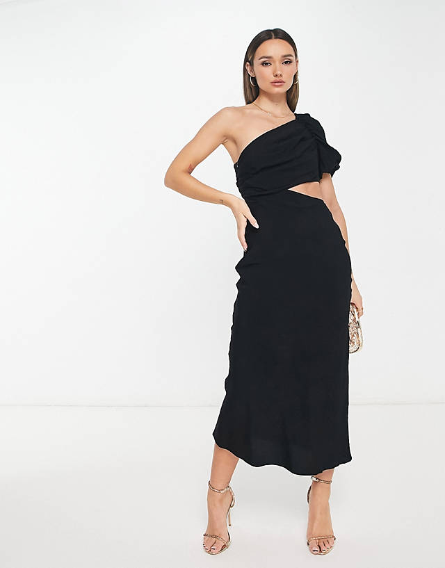 ASOS DESIGN washed one shoulder maxi dress with cut out side waist detail in black