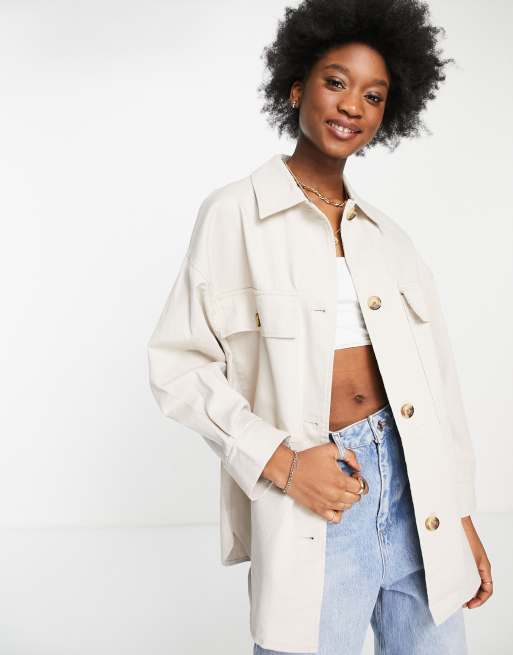 ASOS DESIGN washed oversized shacket in stone | ASOS