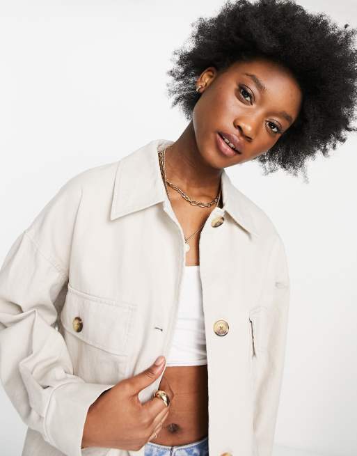 ASOS DESIGN washed oversized shacket in stone, 3 of 4
