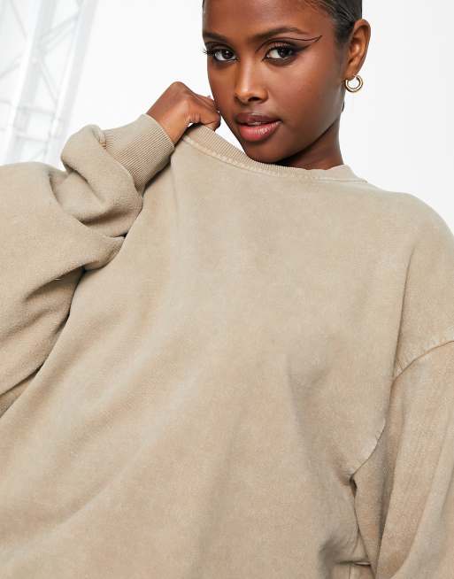 ASOS DESIGN washed oversized sweatshirt in pebble ASOS