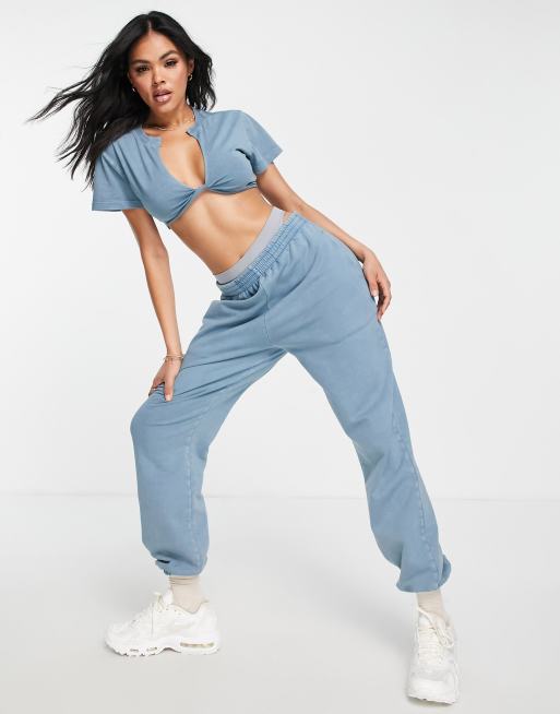 ASOS DESIGN washed oversized trackies in blue