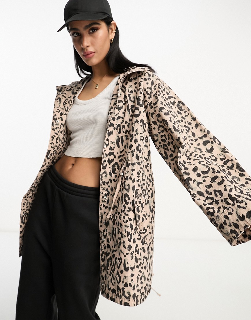 Asos Design Washed Parka With Cargo Pockets In Animal Print-multi