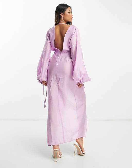 ASOS DESIGN washed plunge midaxi dress with draping detail in lilac