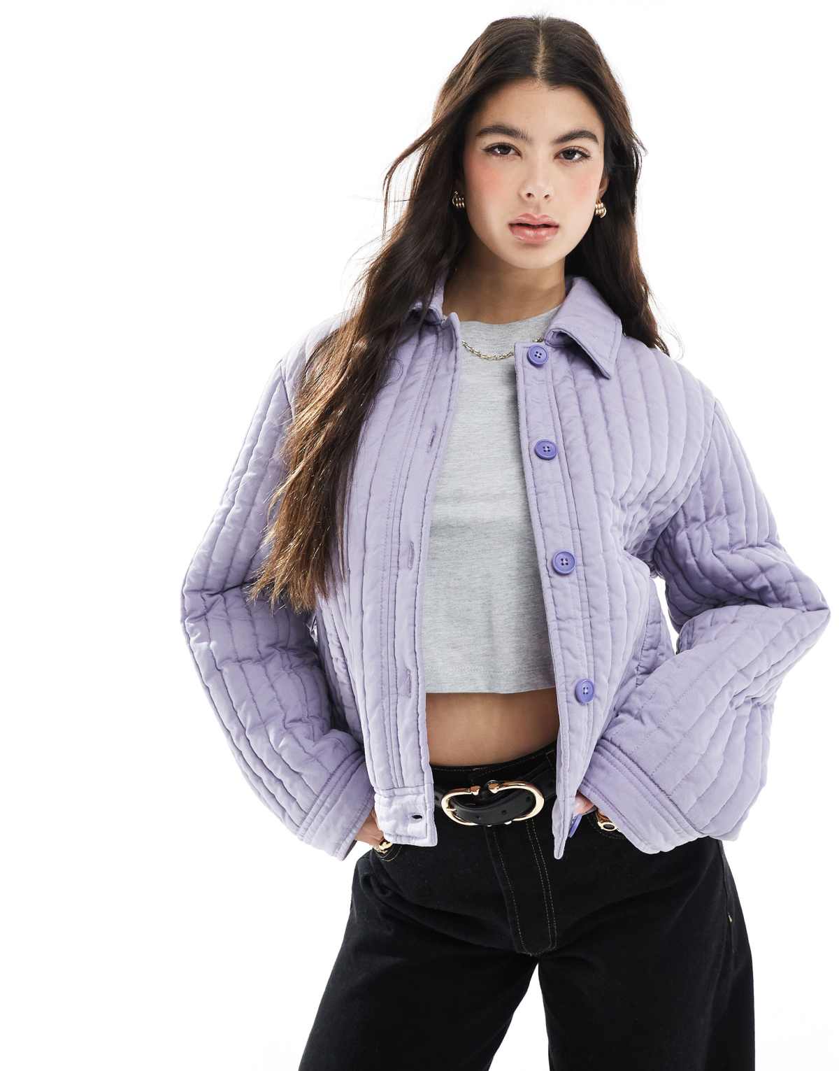 ASOS DESIGN washed quilted shacket in blue