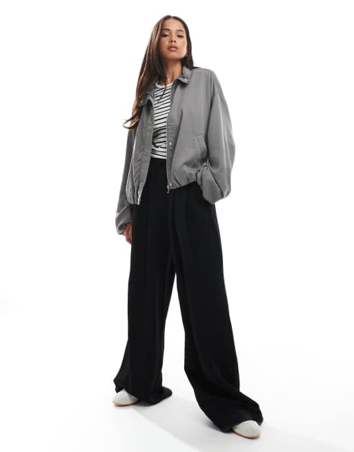 ASOS DESIGN washed ruched funnel neck jacket in charcoal