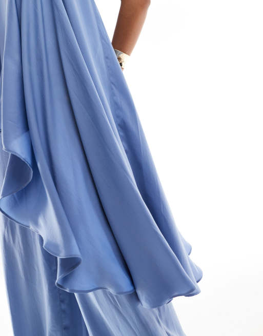 ASOS DESIGN washed satin bandeau overlay jumpsuit in blue, 3 of 4