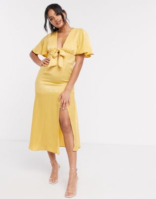 yellow midi tea dress