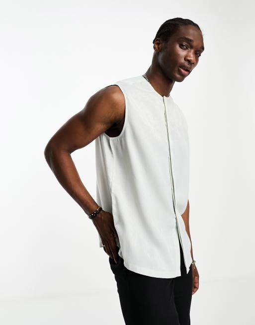 ASOS DESIGN washed satin sleeveless shirt in pale gray