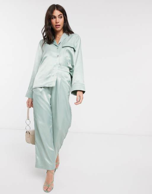 ASOS DESIGN washed satin two-piece in sage, 3 of 3