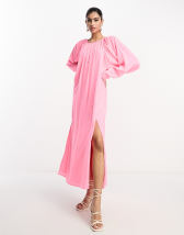 ASOS DESIGN 70s trapeze long sleeve maxi dress in fluffy texture