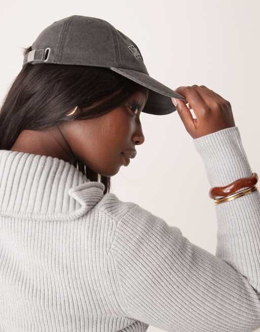 ASOS DESIGN washed slogan cap in black