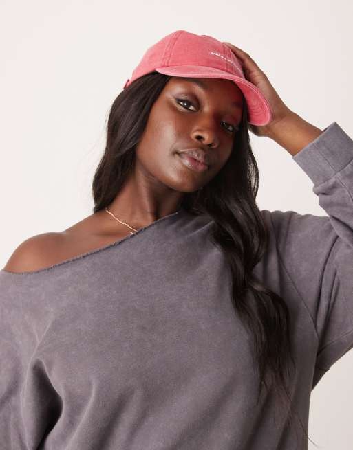 ASOS DESIGN washed still on my mind embroidered slogan cap in red