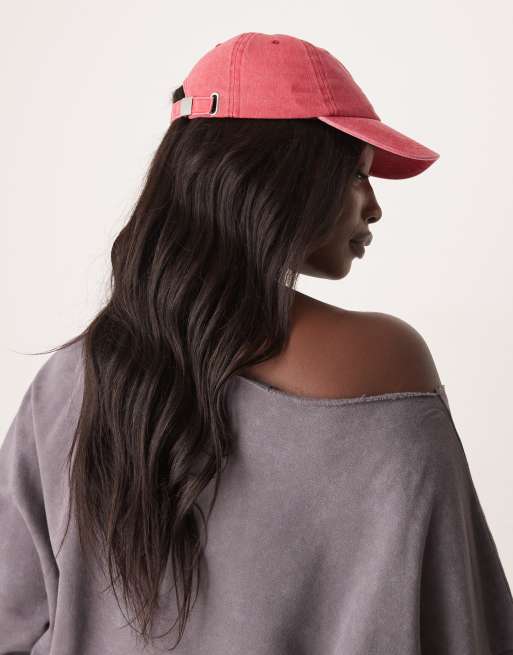 ASOS DESIGN washed still on my mind embroidered slogan cap in red