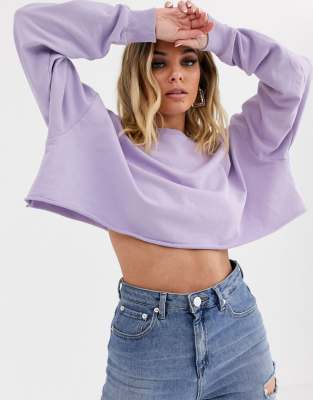 ASOS DESIGN washed stitched cropped oversized sweatshirt in lilac-Grey