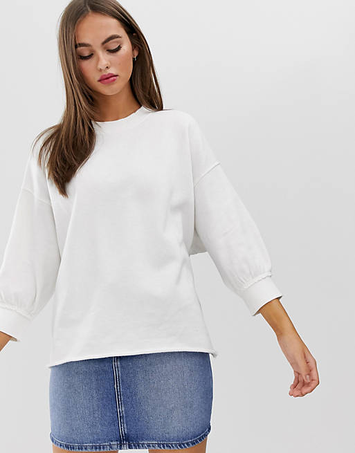 ASOS DESIGN washed sweatshirt with wide sleeve in winter white | ASOS