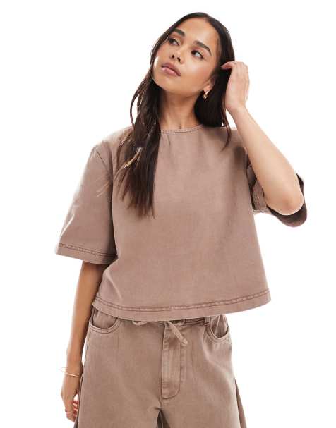 ASOS DESIGN washed tee co-ord in washed mink
