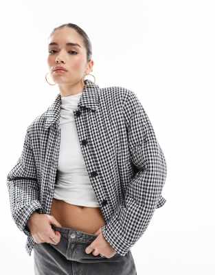 Asos Design Washed Tencel Quilted Shacket In Multi