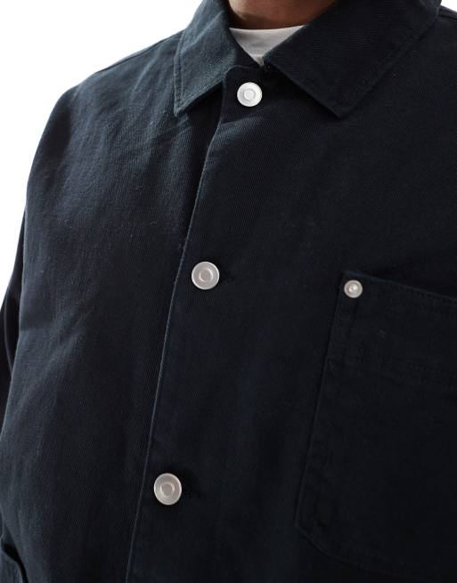 ASOS DESIGN washed twill worker jacket in black
