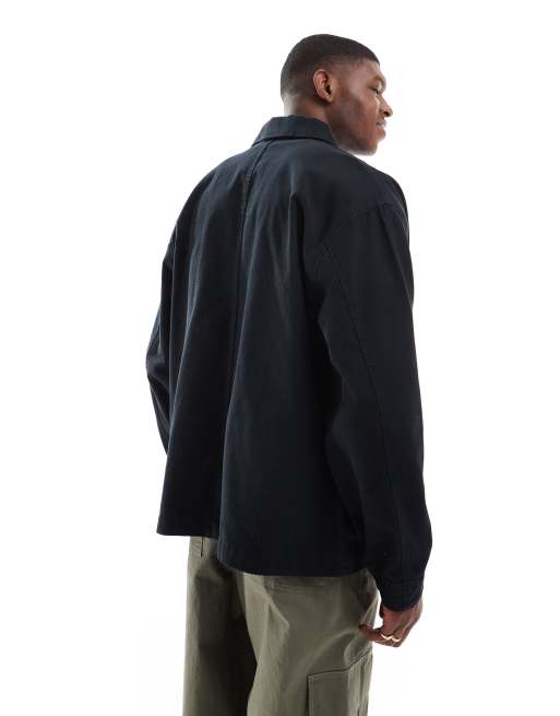 ASOS DESIGN washed twill worker jacket in black