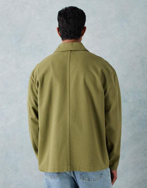 ASOS DESIGN washed twill worker jacket in khaki