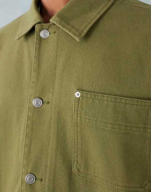 ASOS DESIGN washed twill worker jacket in khaki, 5 of 5