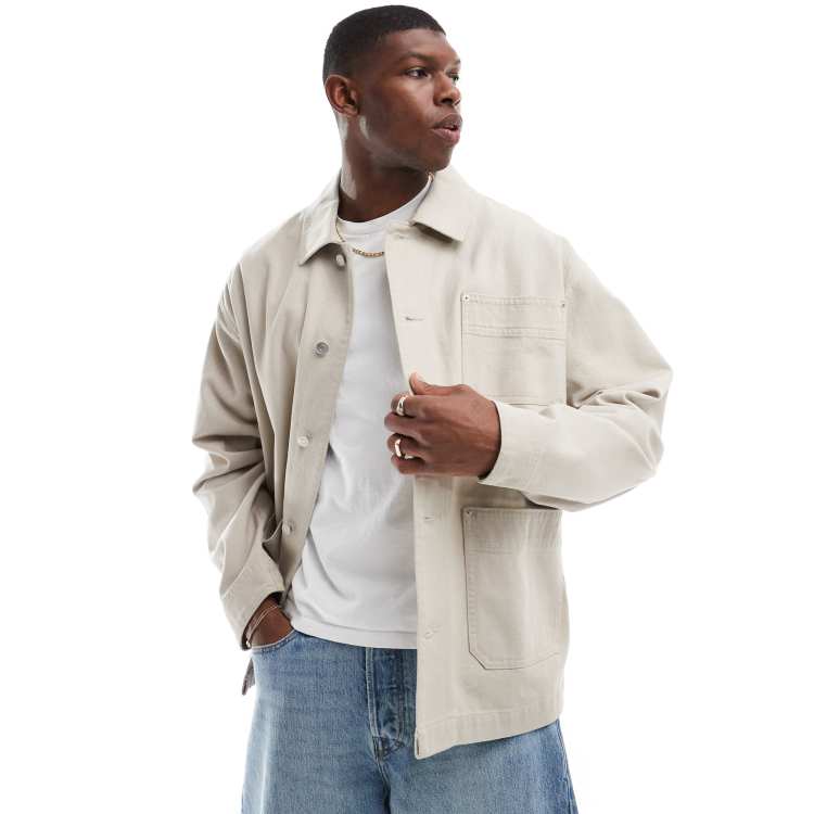 ASOS DESIGN washed twill worker jacket in stone | ASOS