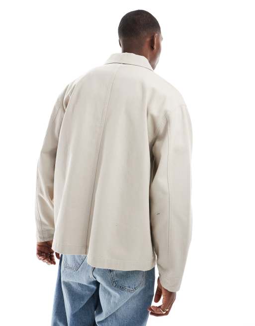 ASOS DESIGN washed twill worker jacket in stone | ASOS