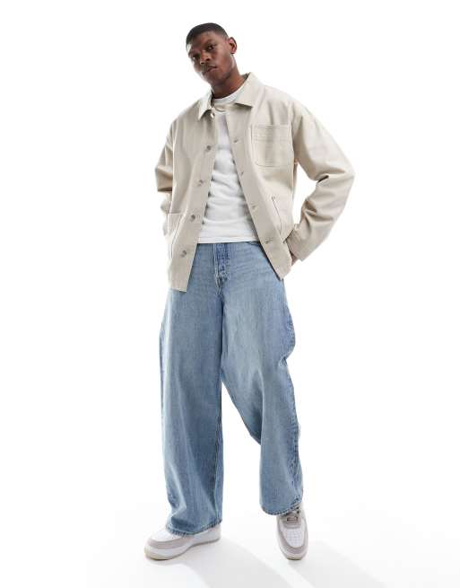 ASOS DESIGN washed twill worker jacket in stone