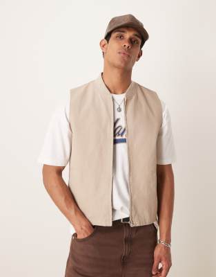 Asos Design Washed Vest In Stone-neutral