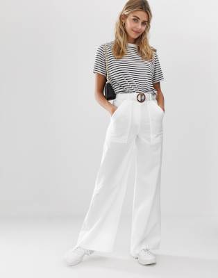 ASOS DESIGN washed wide leg flare trouser with belt