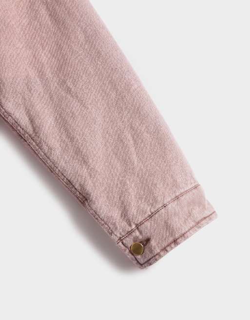 ASOS DESIGN washed workwear jacket with contrast collar in pink, 9 of 9