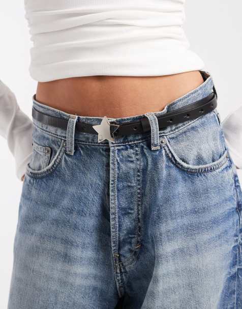 ASOS DESIGN – Wąski czarny pasek ze srebrną klamrą w kształcie gwiazdy - view 1