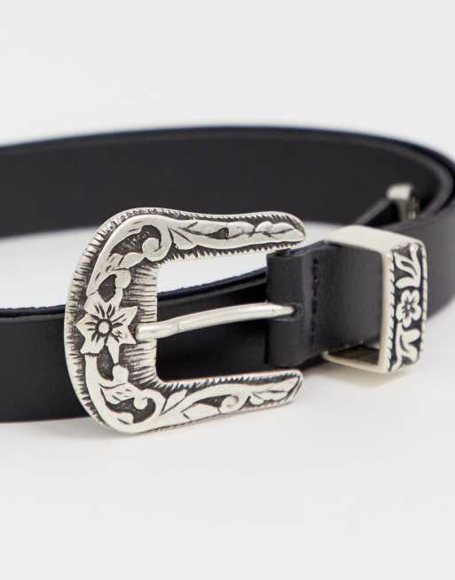 ASOS DESIGN –Wąski czarny skórzany pasek w stylu western, 2 z 4