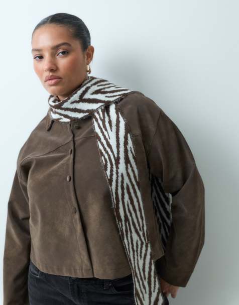 ASOS DESIGN wąski szalik w brązowo-biały wzór zebry - view 1